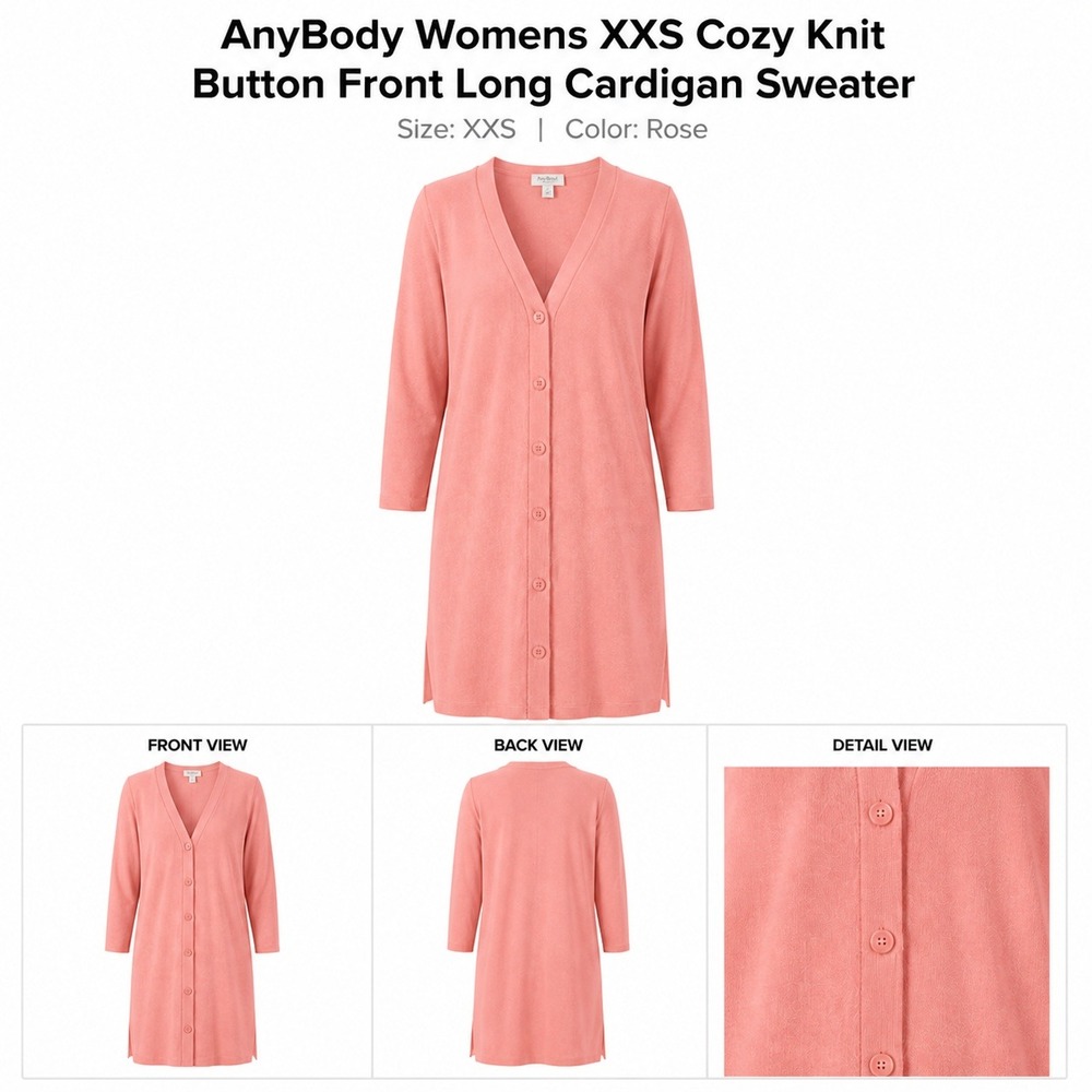 AnyBody Womens XXS Cozy Knit Button Front Long Cardigan Sweater Rose A566991